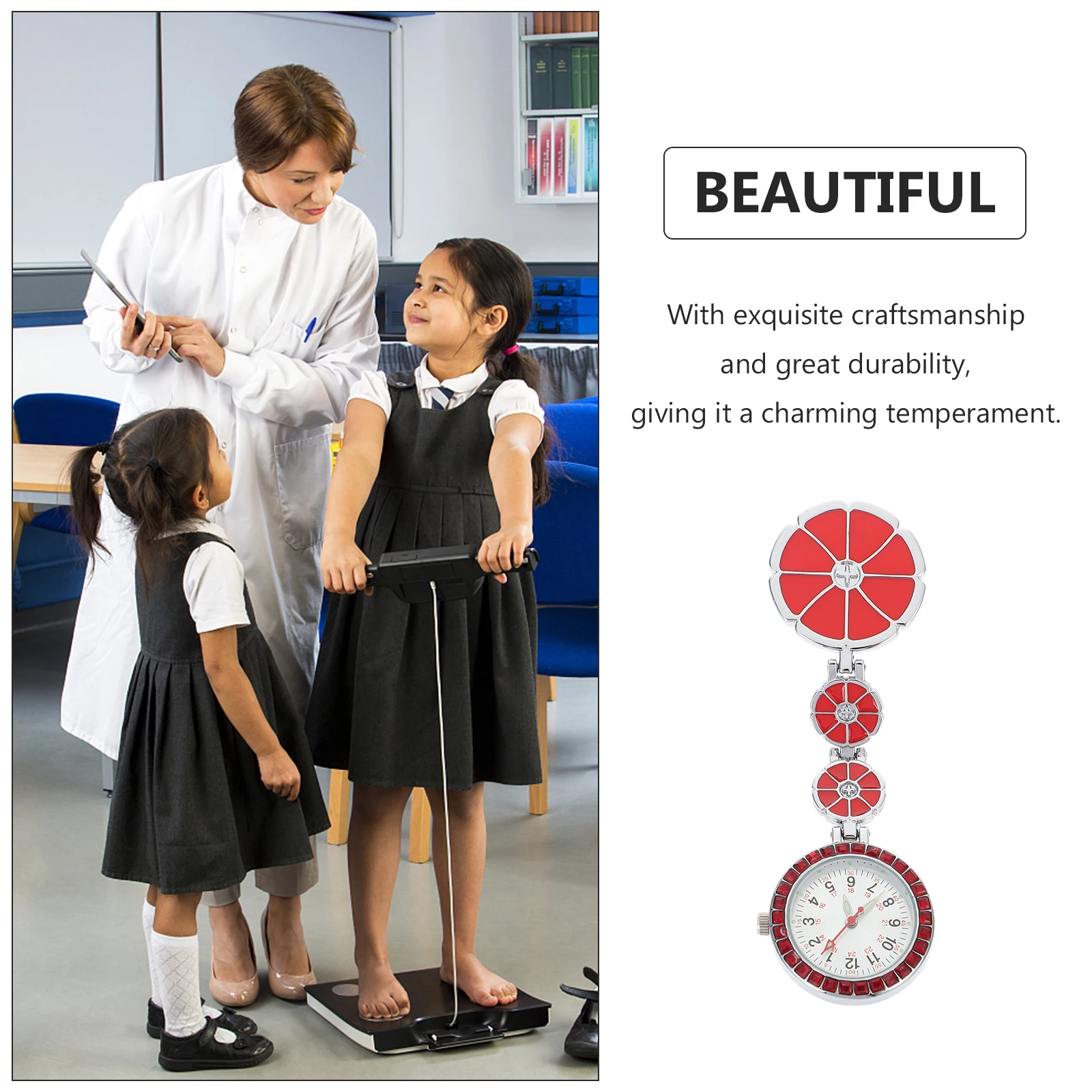 Orologio da tasca Infermiera Appesa per assistenza medica Fob Specchio in vetro per infermieri Luminoso Orologi da petto per donna Funzione luminosa Durevole Multi