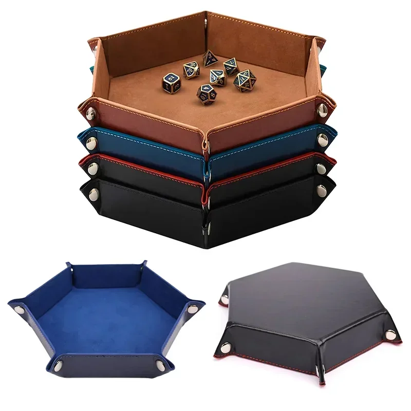 Boîte de rangement hexagonale pour jeu de société, accessoires en cuir, tour à dés, 1 pièce