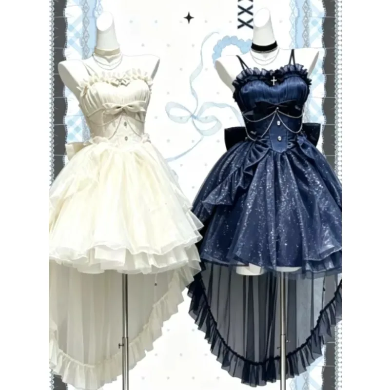 Retro Elegantes Französisches Gothic Lolita Minikleid Y2K Schleife Spitze Rüschen Sommer Strand Party Kleid 2026 Damen Harajuku Mode Outfit