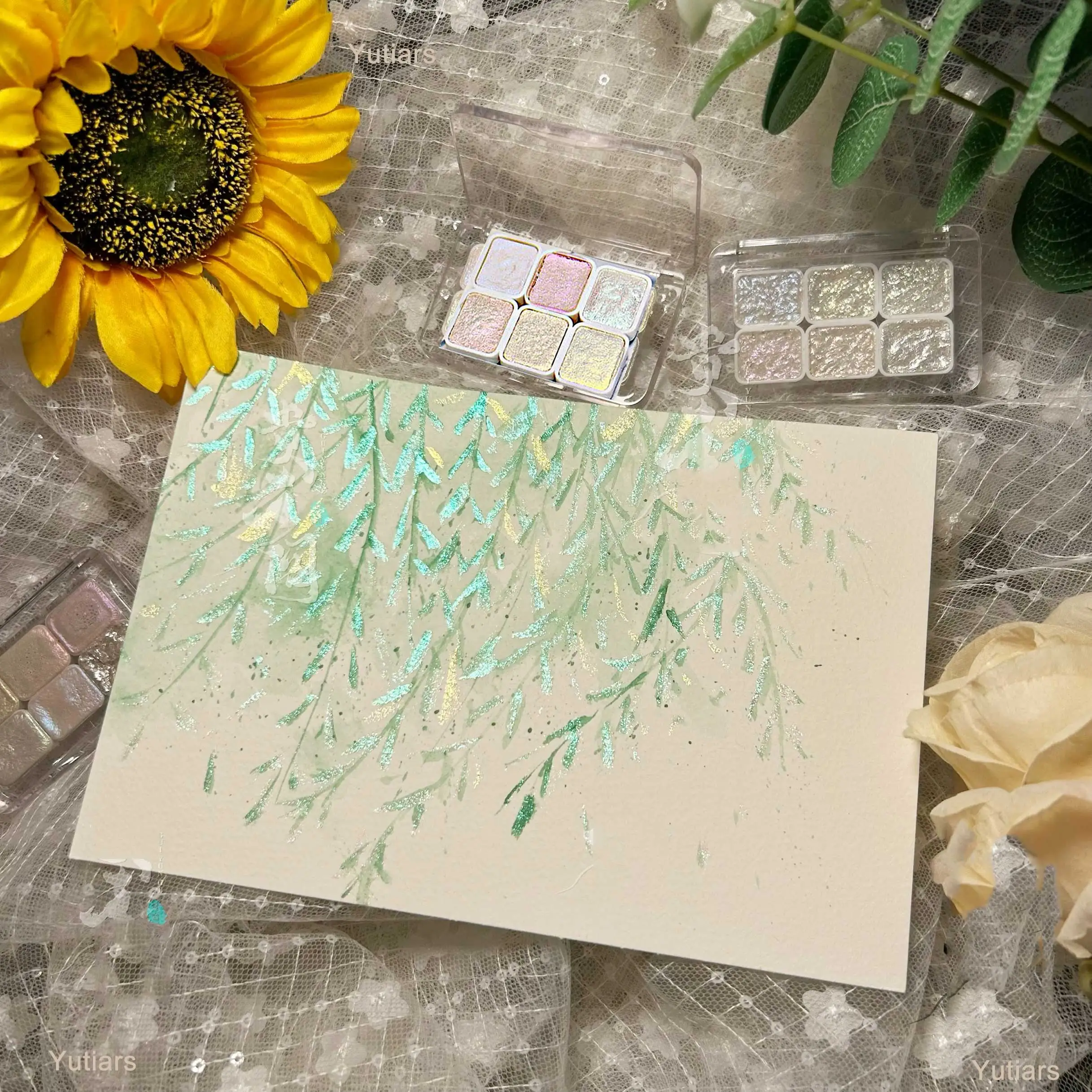 صبغة ألوان مائية لؤلؤية مكونة من 6 ألوان، عبوة صلبة للرسم الصيني التقليدي، خط تانغكا، رسم ملون #3