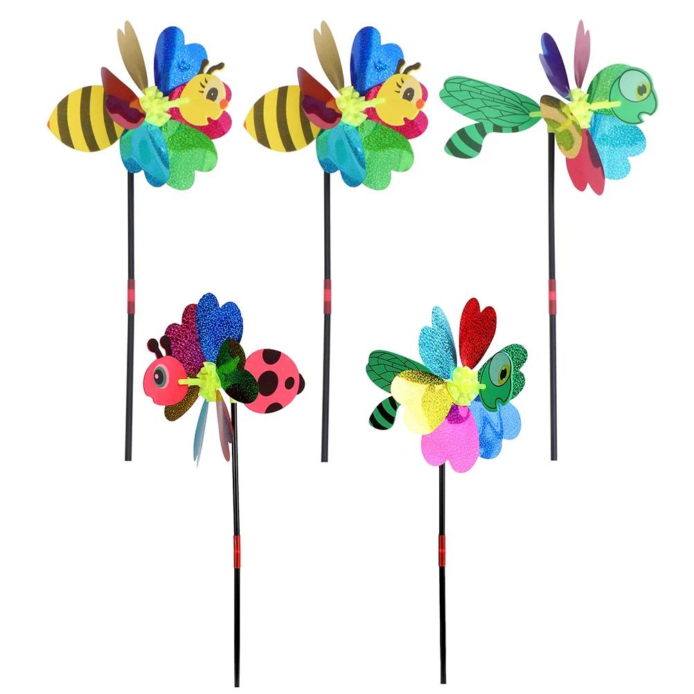 5 ชิ้นการ์ตูน Windmill สําหรับเด็กตกแต่งสนามหญ้าสวนสามมิติของเล่นเด็กพลาสติกน่ารัก Pinwheels ที่ยอดเยี่ยม