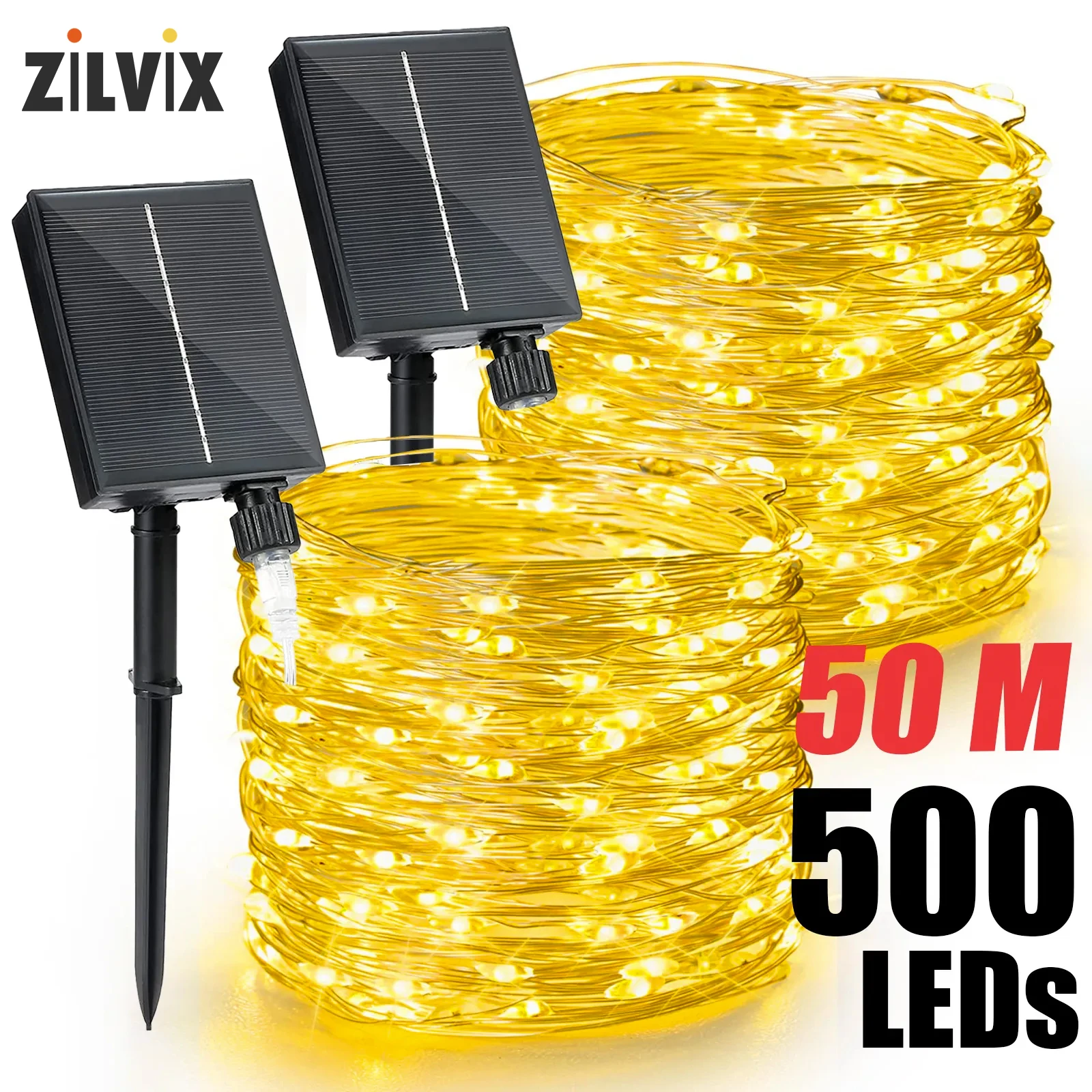 ZILVIX 50M 500Leds Solar Light Outdoor Festoon Lamp Garden Fairy Light String Waterproof Christmas Party Decoration