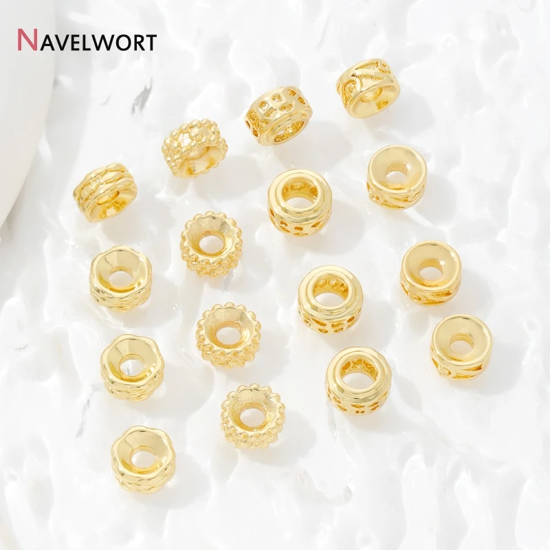 18K Gold Plated Matal Flat Beads Round Hollow Out Spacer Beads,Separator For Beads,DIY Jewelry Making Accessories