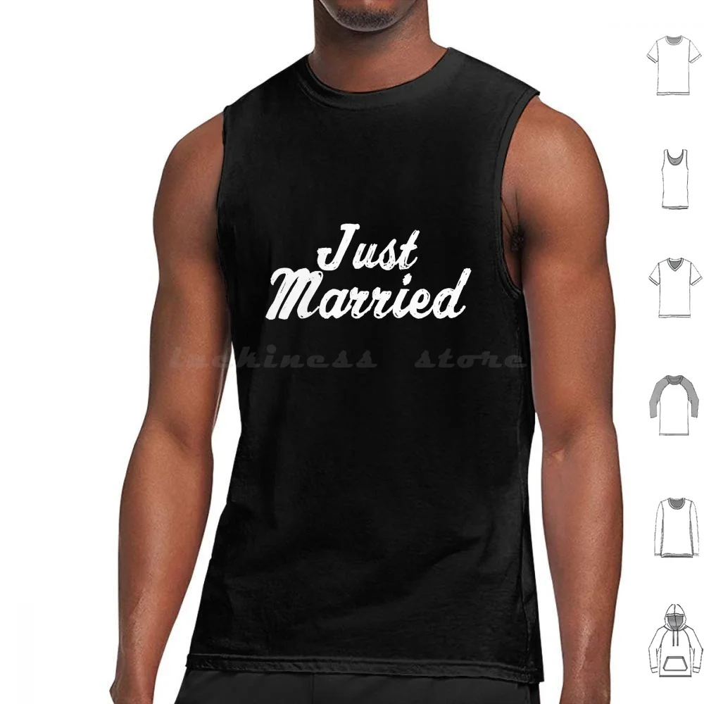 Just Married ( White Text ) Tank Tops Print Cotton Just Married Justmarried Just Married Marry Marriage Wedding Wed Man