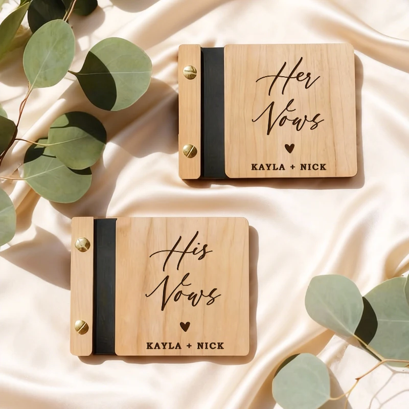 

2PCS Vow Books Set Personalized Vow Book - Wooden Cover Wows Book, Custom Wedding Vows Book, Personalized Wedding Gift