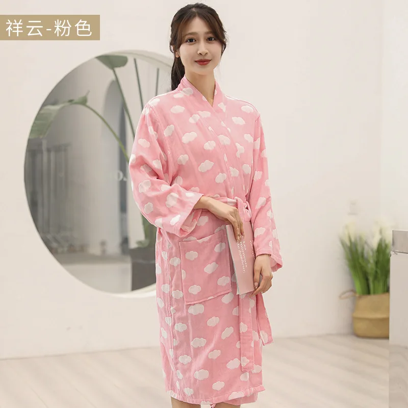 أردية قطنية للنساء بأكمام طويلة للربيع والصيف رداء حمام نسائي مطبوع صباحي ملابس منزلية فضفاضة فساتين نوم