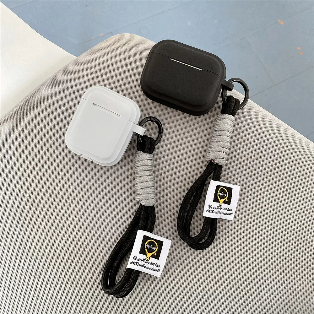 case for airpods 4 simple solid color retro lanyard shockproof protective shell for airpods 1/2/3 pro 2 earphone accessories