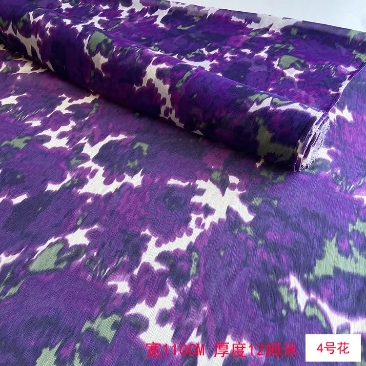 Summer Printed Silk Crinkle Chiffon Joe Fabric Wide Silk Sun-Protective Clothing Silk Scarf Dress Beach Skirt Fabric