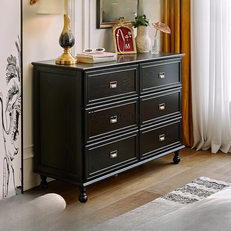 French retro solid wood six-bucket storage chest of drawers, bedroom locker against the wall