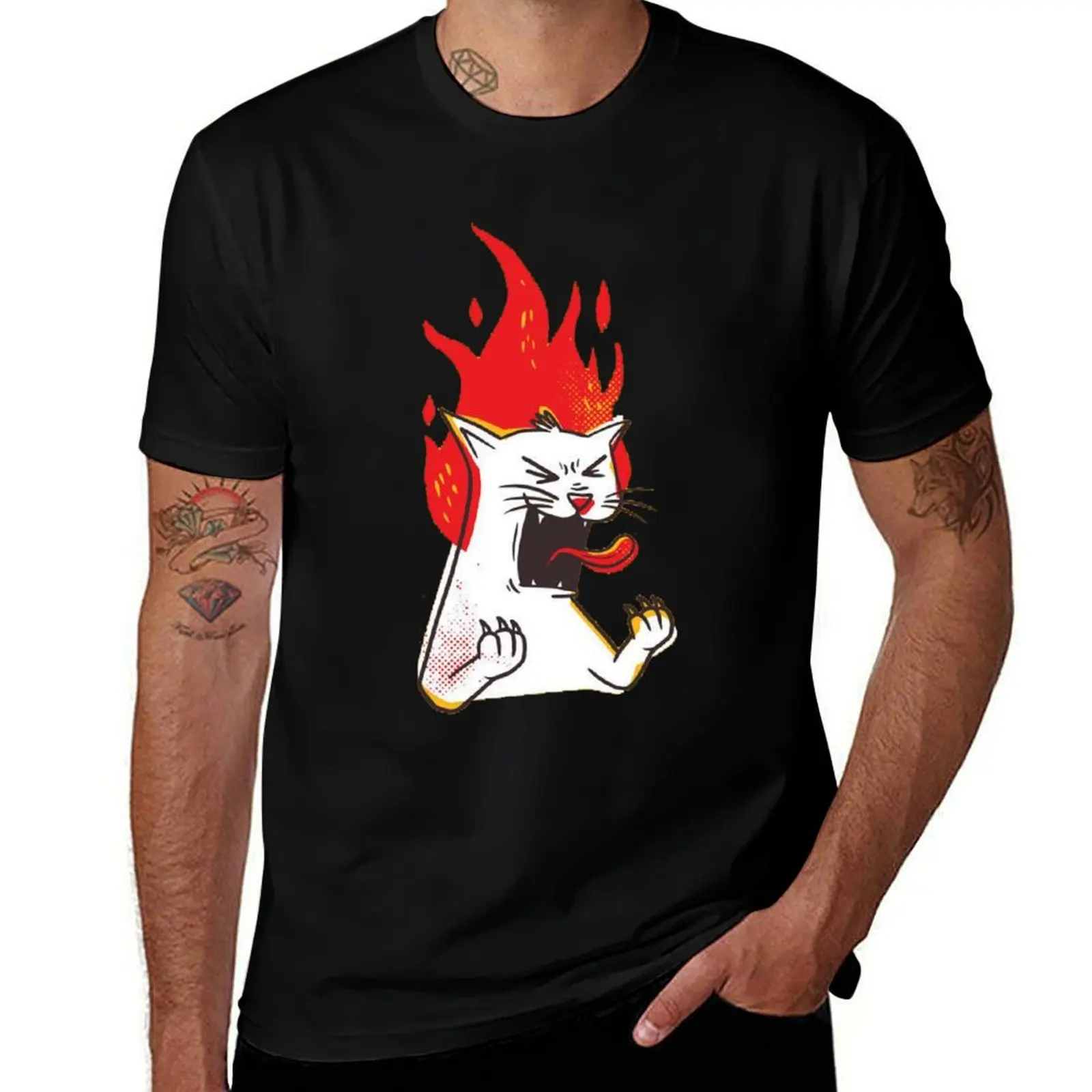 

Angry Cat Sticker T-Shirt new edition oversized graphic tee street wear plus sizes men clothings