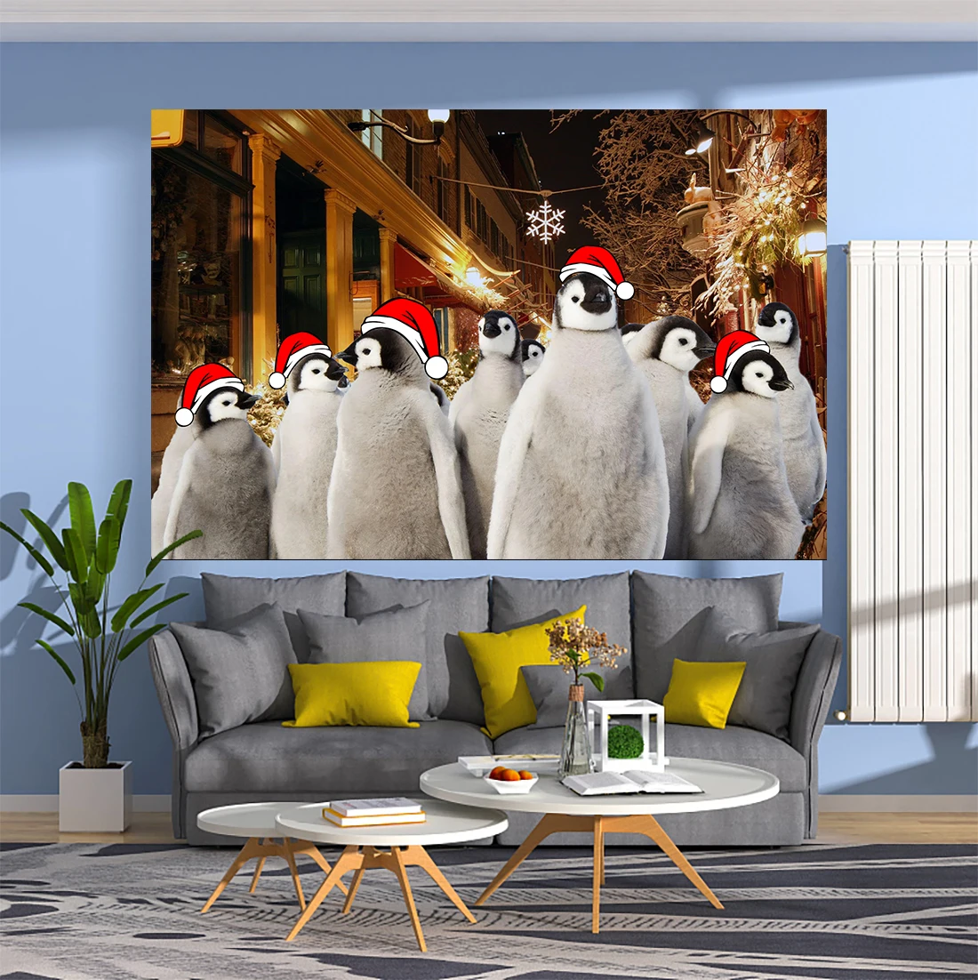 Funny Animal Tapestry Penguins Celebrate Christmas Printed Wall Hanging Art Aesthetics Carpets Bedroom Or Home For Decoration