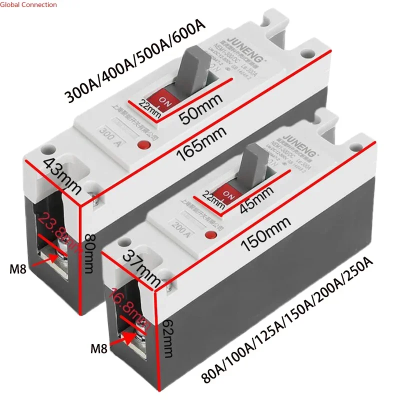 1/2P DC Circuit Breaker 150A 200A 250A 300A 400A 500A 600A MCCB 12V 24V 48V 96V 120V Solar Cells Protector RV Battery Isolator