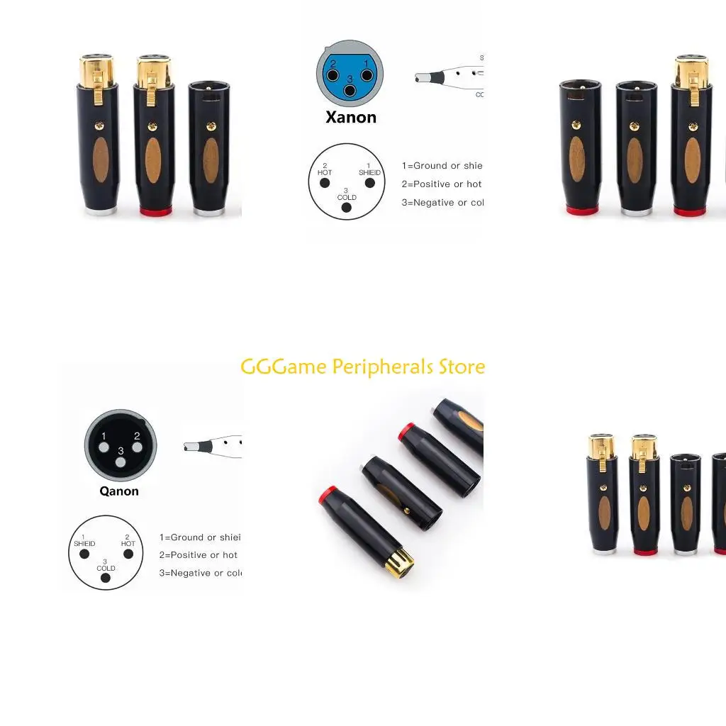 

U55B Pack of 4pcs 3Pin Male and Female Connectors Adapter Plug with Gold-Plated Finish for Audiophiles and Sound Engineer