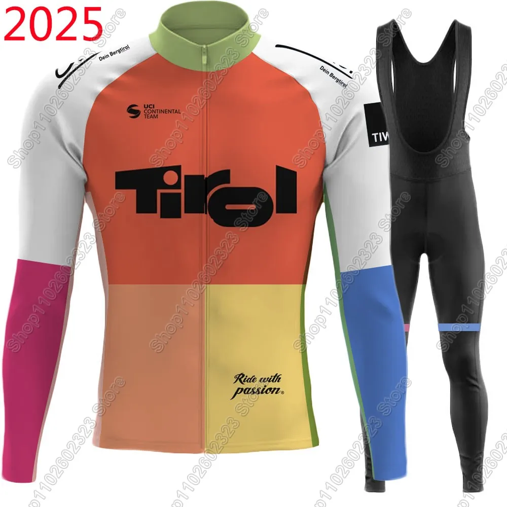 

Tirol 2025 командный комплект велосипедного трикотажа, костюм, зима-лето, мужские брюки с длинными рукавами для горного велосипеда, шоссейные брюки, нагрудник, Ropa Ciclismo