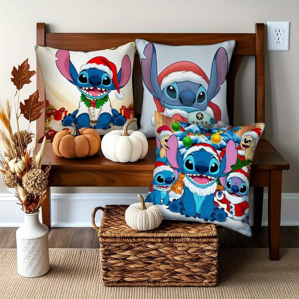 Świąteczna poszewka na poduszkę Kawaii Stitch Pokój dzienny Sofa Poduszka Suite Pokój Dekoracja domu Prezent świąteczny