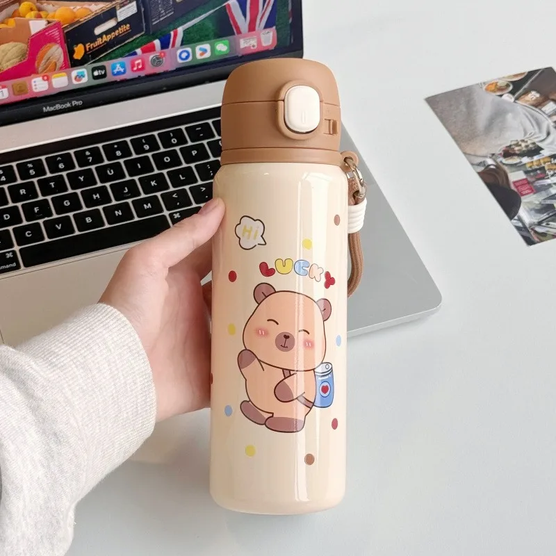 

Cartoon Capibala Thermo Bottle Tea Water Separation Tumbler Cup Drinkware Cute Children Portable Students Thermal Water Cup New
