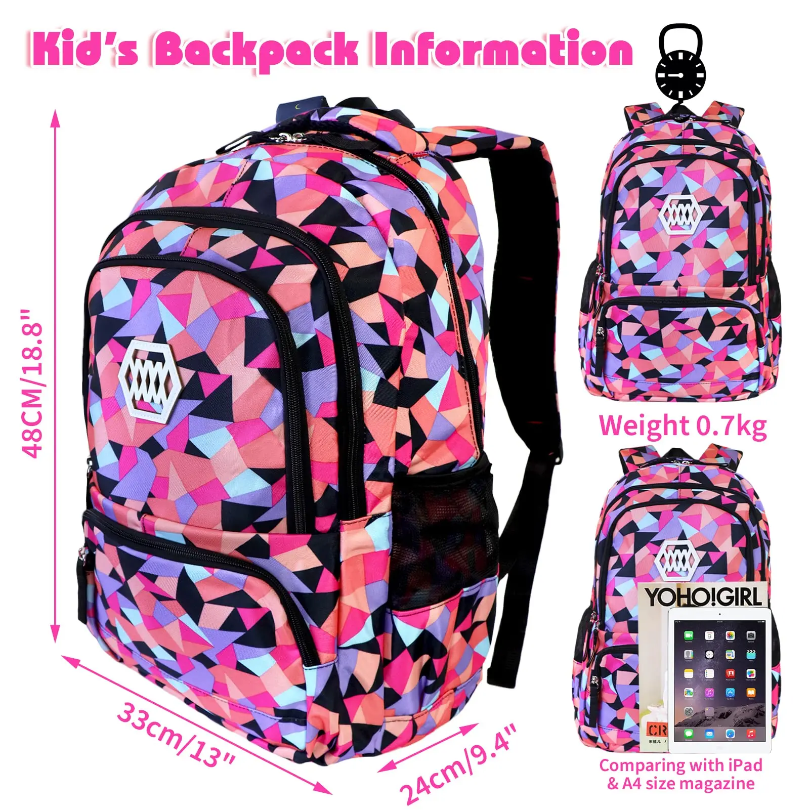 Mochila infantil con estampado geométrico para niños y niñas, mochilas de escuela media, mochilas de escuela primaria, viajes, Camping, mochila informal