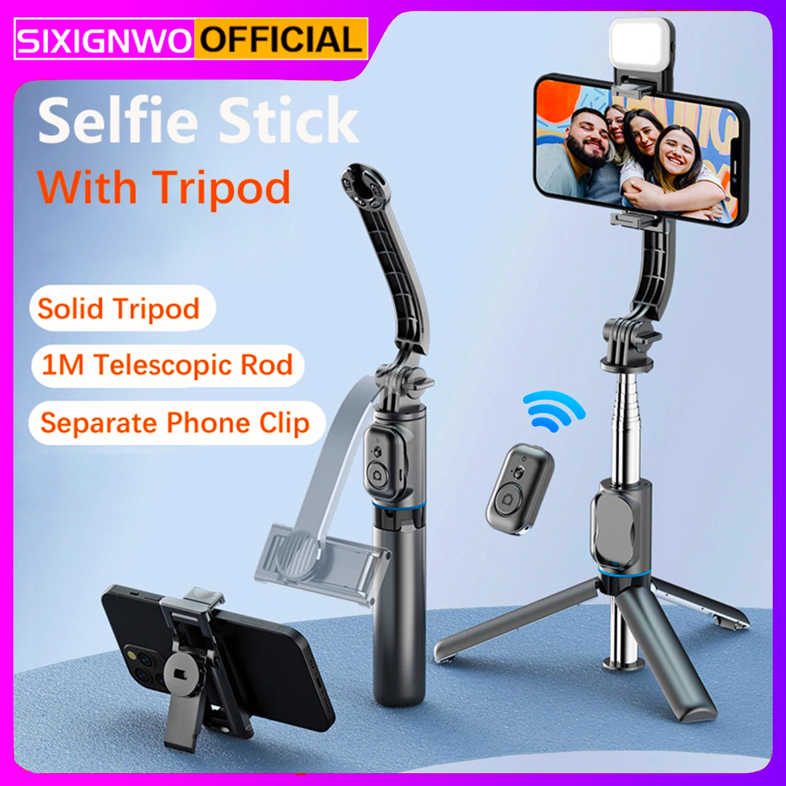 Selfie Stick with Tripod Bracket Bluetooth Remote Control Removable Phone Clip Desktop Phone Stand Selfie device for Live Stream