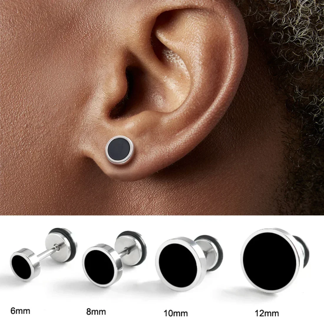 Punk Fashion Stainless Steel Stud Earrings for Men Personality Round Black Oil Drip Titanium Steel Men's Earings Hip Hop Jewelry