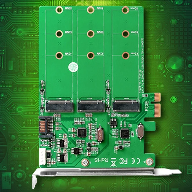 MAIWO KT024 Adapter Card SATA to NGFFx3 PCIE TO M.2(NGFF) SSD Adapter Card Equipped with 120mm Metal Baffle