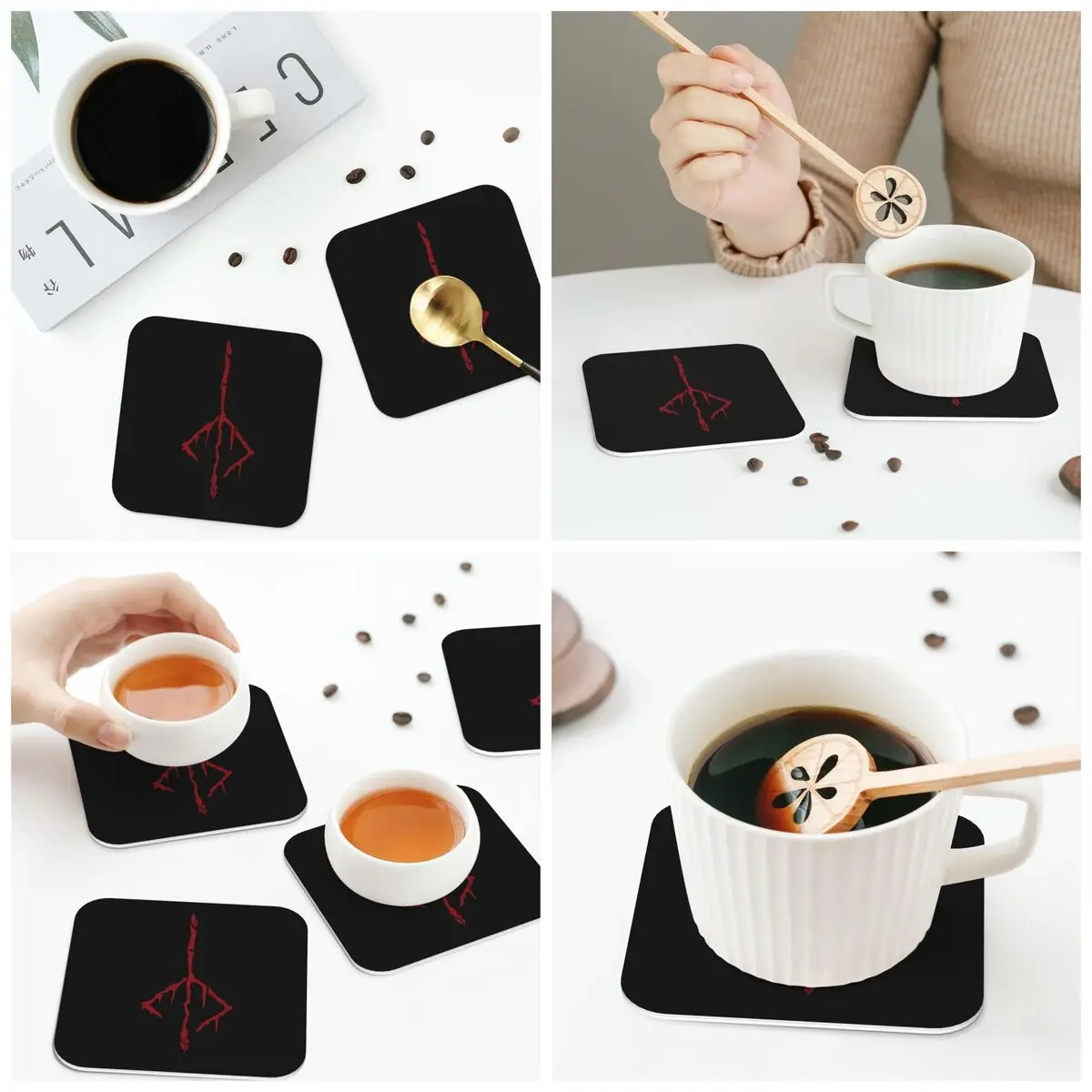 Bloodborne Hunter's Mark Coasters Kitchen Placemats Non-slip Insulation Cup Coffee Mats For Decor Home Tableware Pads Set of 4