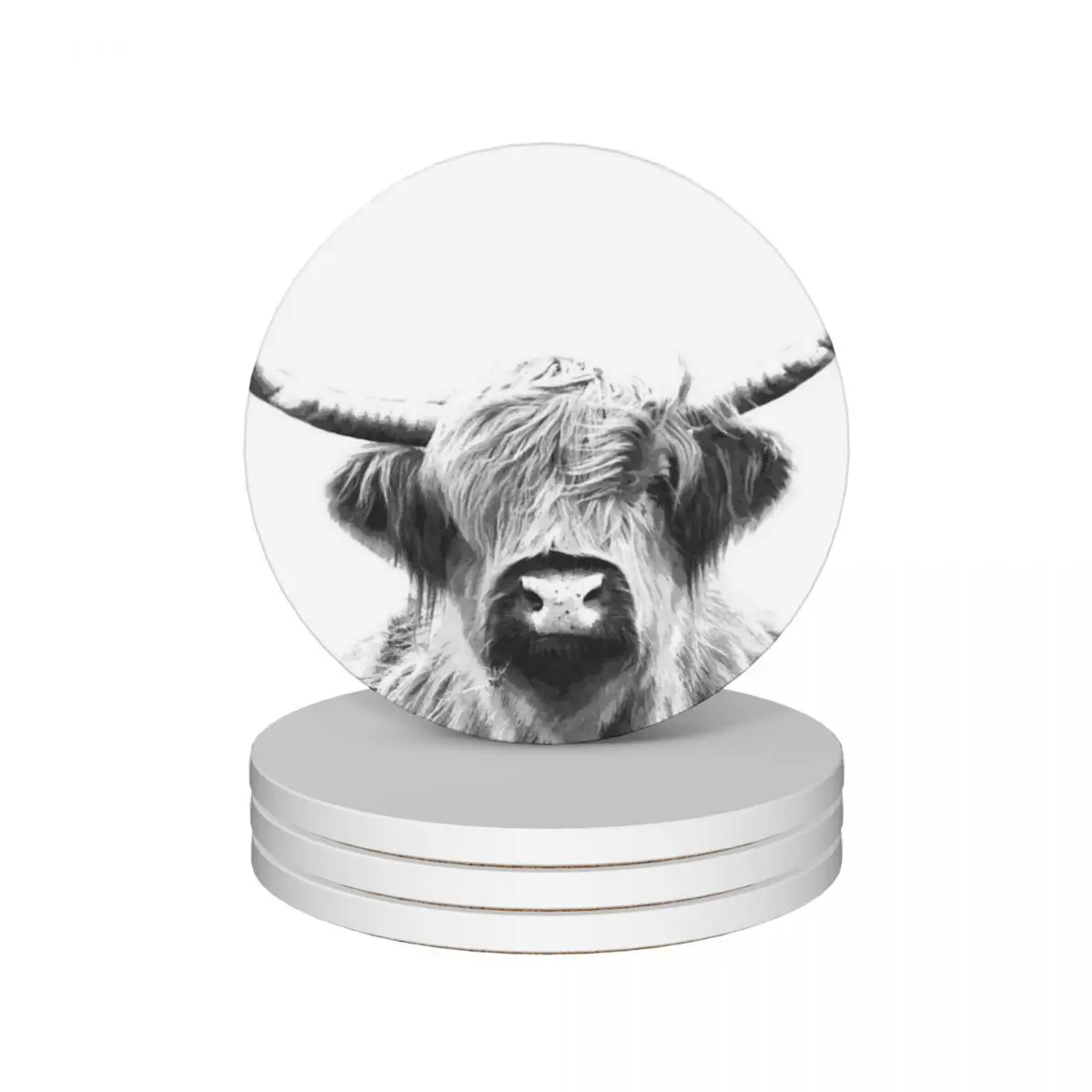 

Black and White Highland Cow Ceramic Coasters (Set of 4) set for drinks for the kitchen accessories Coasters