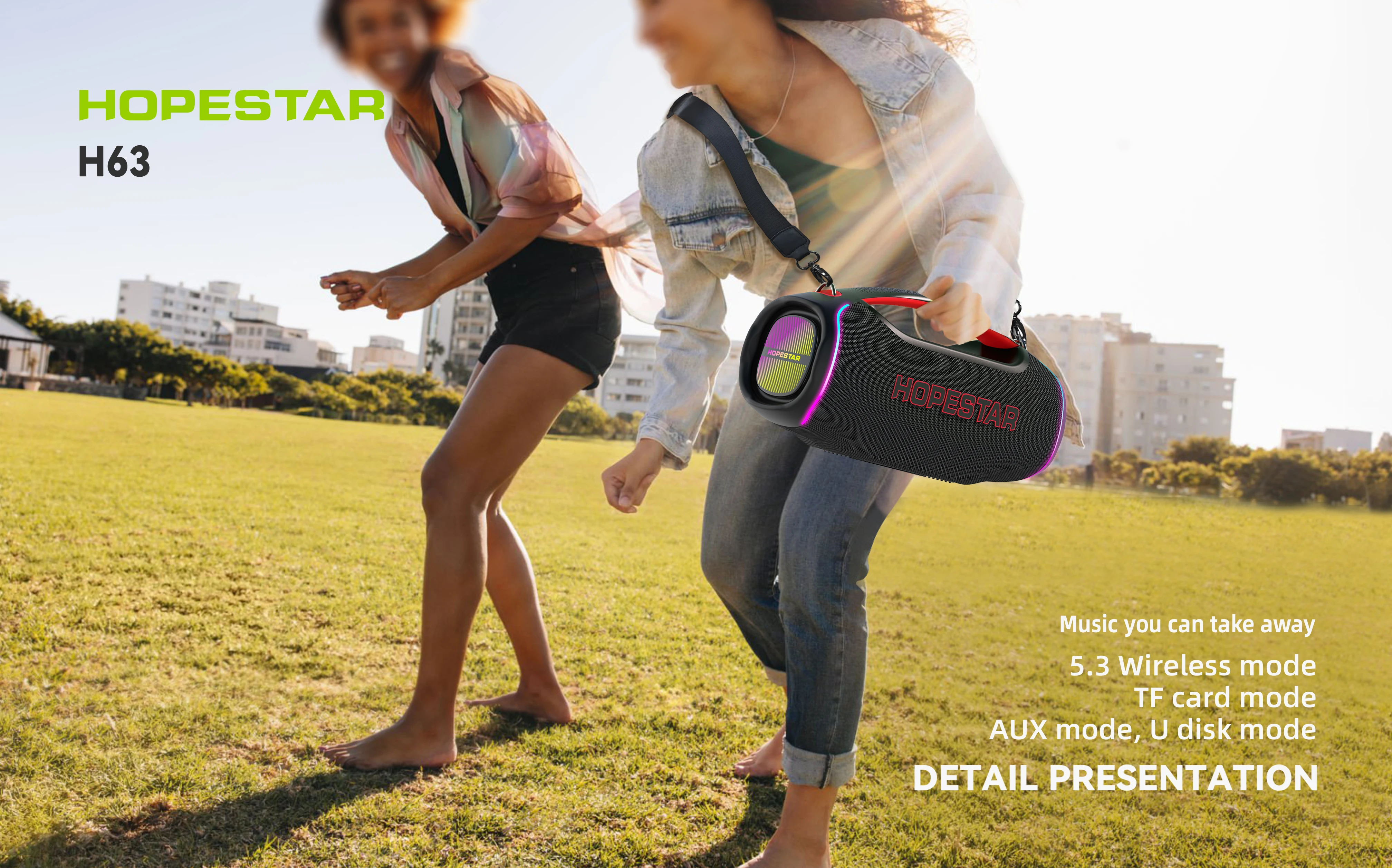 HOPESTAR H63 70W IPX5 Waterproof Outdoor for Speaker with RGB LED Lighting USB & Aux Input Portable Design