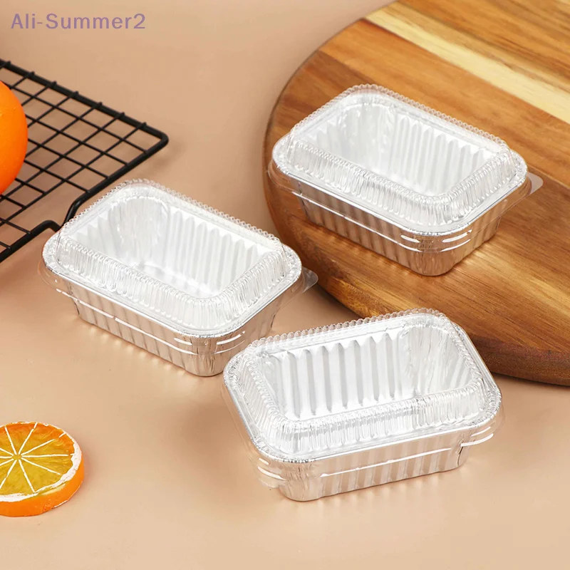 {MX} 10Pcs 140ml Rectangular Aluminum Foil Baking Pans With Lids For DIY Cakes Muffins Bread Food Takeout Containers