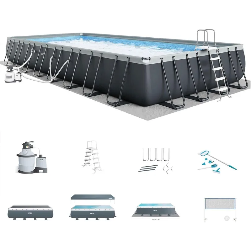 

Intex 32' x 16' x 52" Ultra XTR Rectangular Outdoor Swimming Pool Set with Pump - Large Above Ground Backyard Rectangle Pool