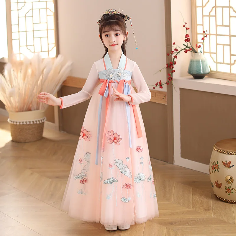 

Kids Tang Hanfu Chinese Style Retro Embroidery Hanfu Costume Girls Party Evening Performance Cosplay Princess Dresses Qipao
