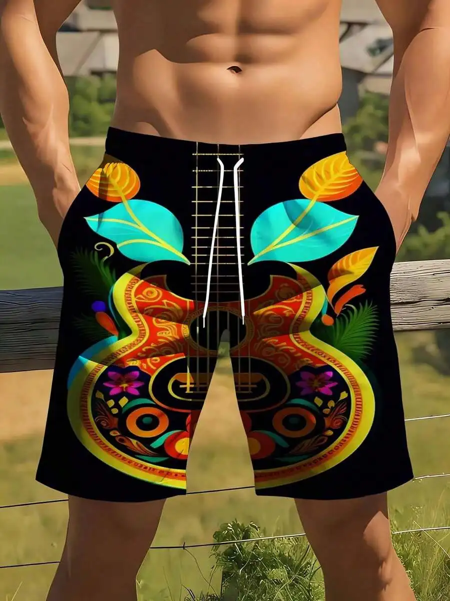 

Colorful Guitar Print Swim Trunks For Men Beach Shorts Summer Casual Wear