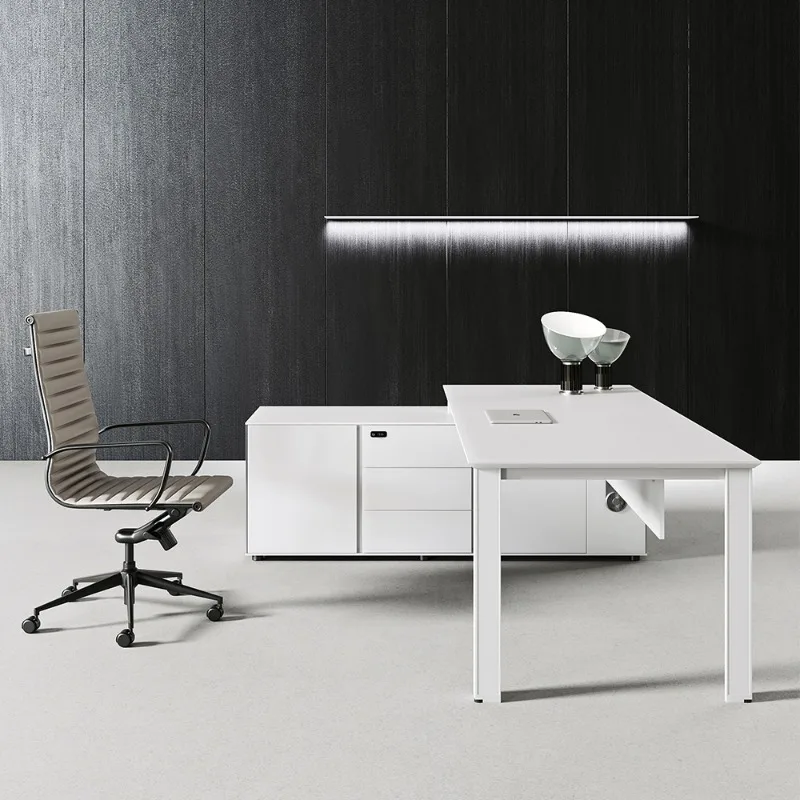 Modern Wooden Height-Adjustable Office Desk with Ergonomic Design Spacious Work Surface Storage Box Drawer for Home Office