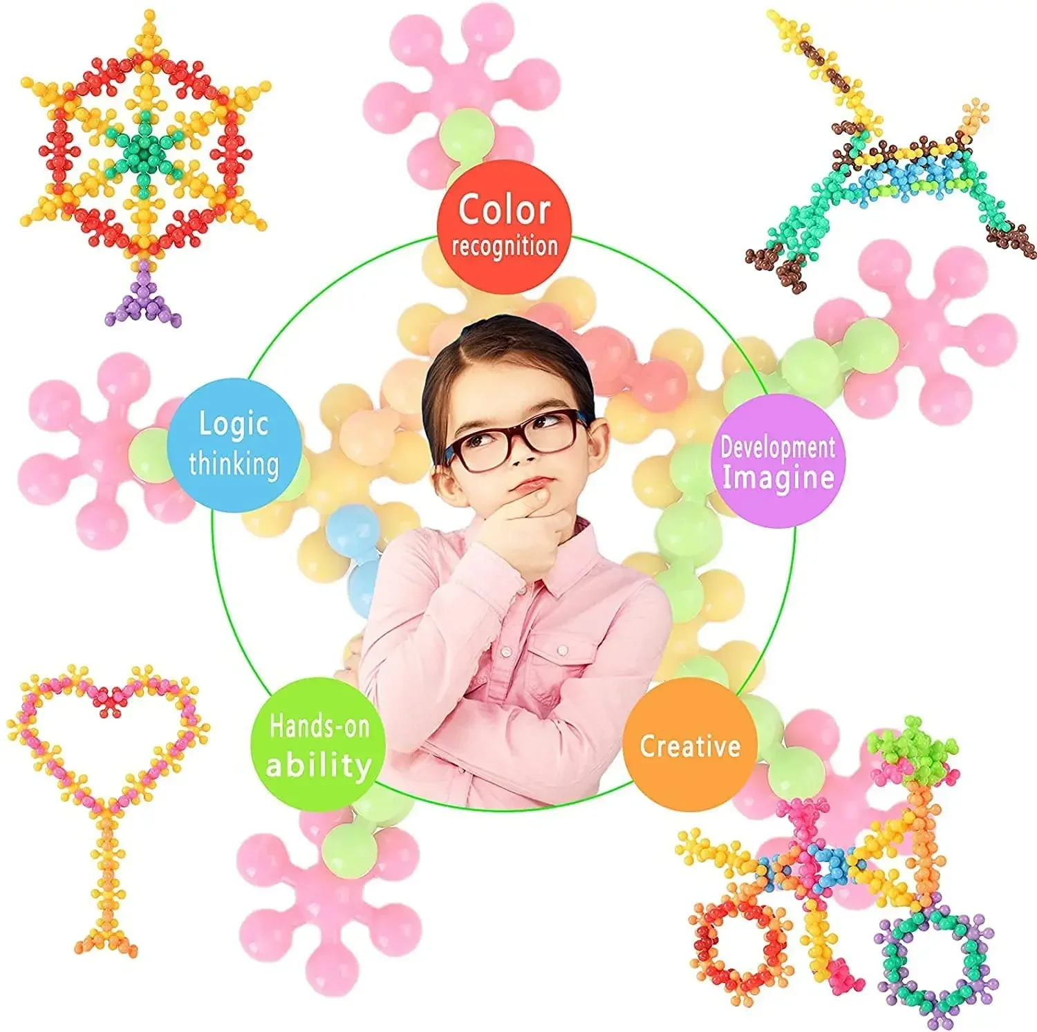 3D Plum Blossom Building Blocks Kids Puzzle Building Blocks Chroma Building Blocks Toys DIY Puzzle Early Education Toys Gift