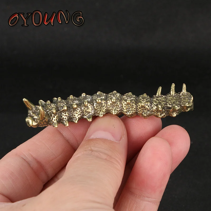 Soild Brass Caterpillar Figurines Miniatures Desktop Ornament Tricky Spoof Insect Toy Retro Animal Small Statue Craft Collection