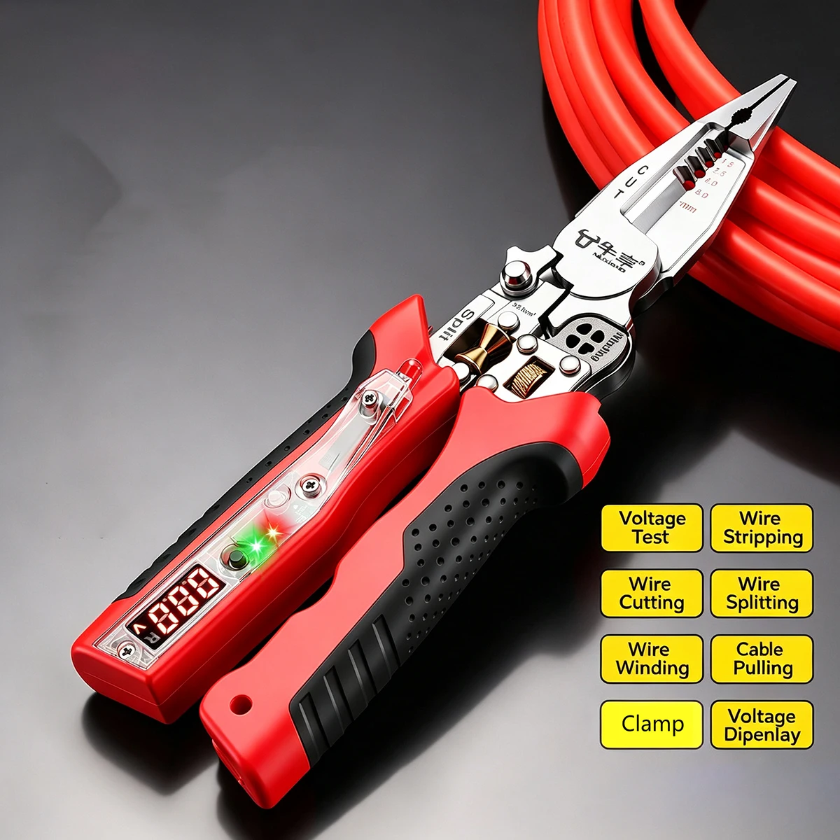 10 In 1 Rechargeable Wire Stripping Pliers Voltage Tester Multifunctional Electrician Tool for Motorcycle Repair Cutting Work