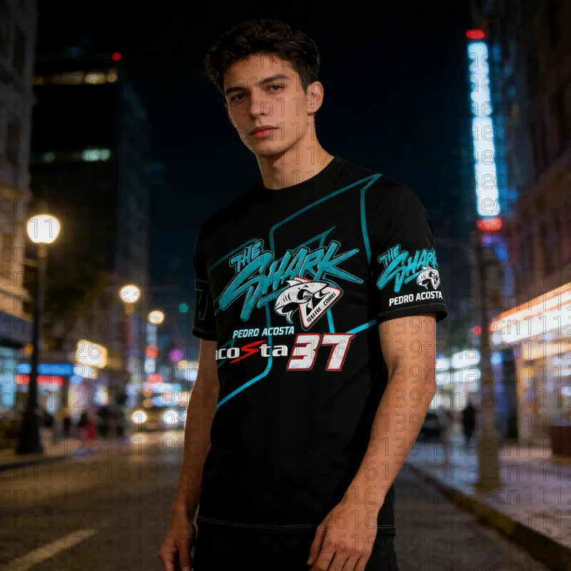 Camiseta con Estampado del Piloto Pedro Acosta Número 37 de Carreras 2026, Diseño de Tiburón, para Niños y Familia