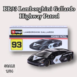 Bburago 1/64 Mini Car Model, BB93 Lamborghini Gallardo Highway Patrol Scale Miniature Art Diecast Vehicle Replica Collection Toy