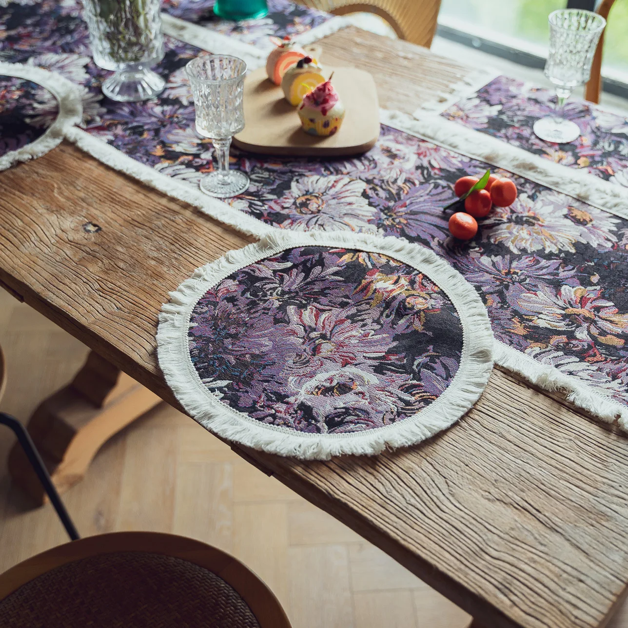 European and American pastoral plant flower placemat doilies Evening napkin lace tabletop placemat yarn-dyed table cloth