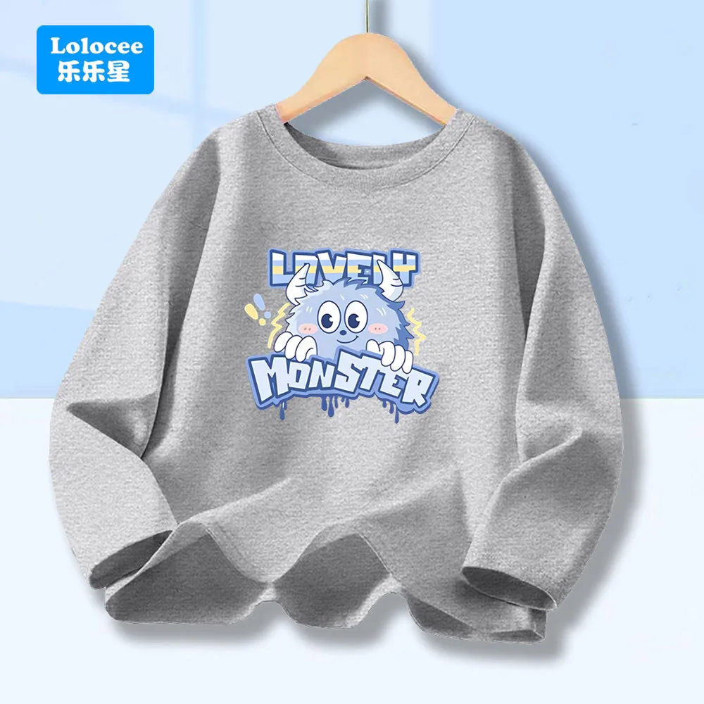 Boys Long-sleeved TShirt Cartoon Lovely Monster Print Tees 3-14Age Children Cute Versatile Tees Baby Round Neck Tops GSLS1