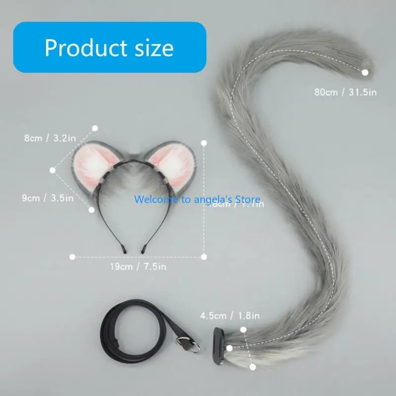 X4YC Chuột Trang Phục Chuột Đầu Đuôi Chuột Lông Thú Giả Đuôi Thú Dây Đeo Đầu