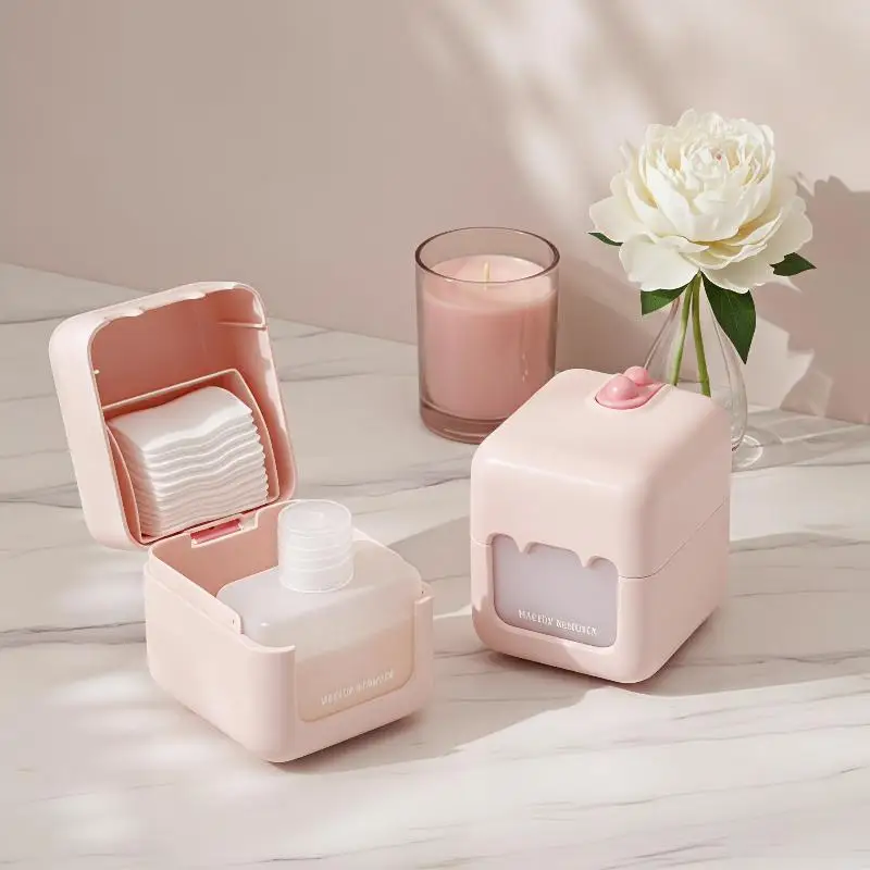 1 Set Travel Makeup Remover Case Leak Proof Integrated Storage Box For Cotton Pads And Remover Liquid Outdoor Cosmetic Container