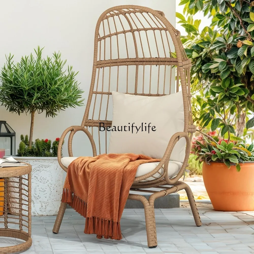 

Swivel Egg Chair Outdoor, 370lbs Capacity Wicker Patio Rotating Basket Chair, All-Weather Small Egg Lounger Chair for Indoor Ou