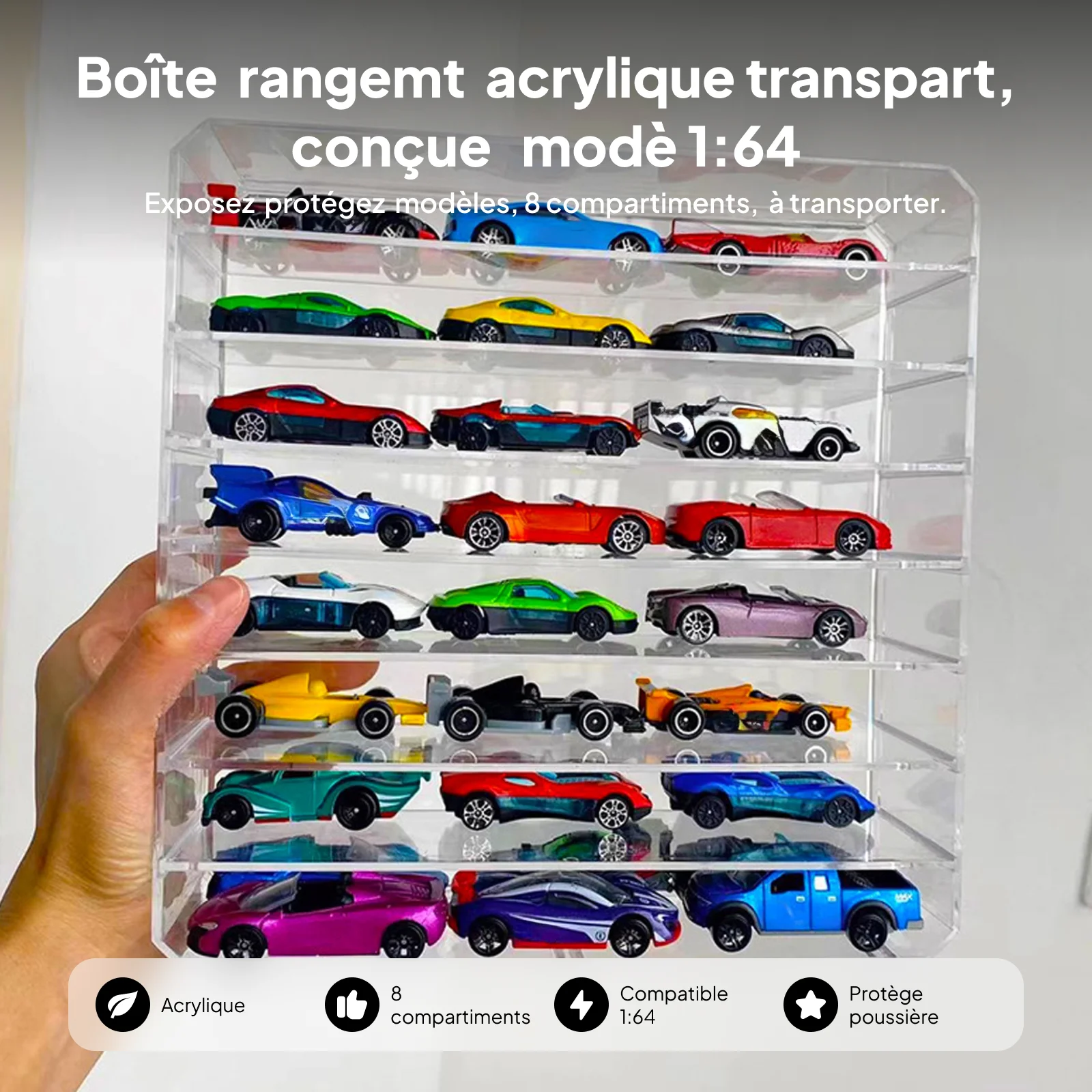 منظم تخزين سيارات لعبة 1/64 للمقتنيات تماثيل الحركة نموذج سيارة