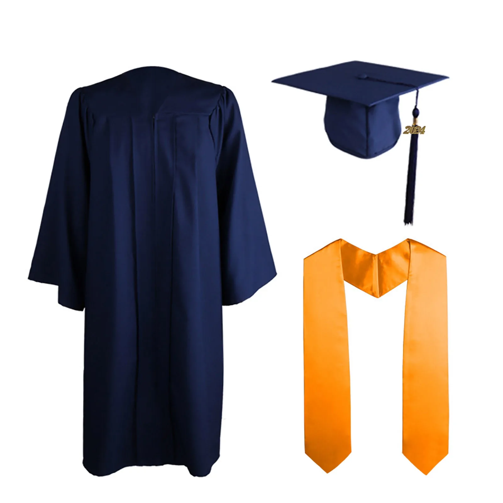 2024 adulto Zip University Academic Dress abito da laurea Robe Mortarboard Cap Primary Middle High School Graduation Uniform