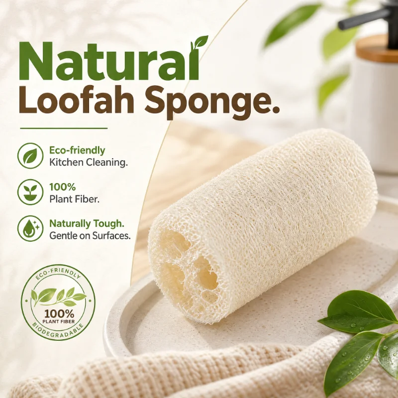 Natural Loofah Dish Washing Sponge, Hanging Luffa Kitchen Scrubber for Pot Tableware Cleaning