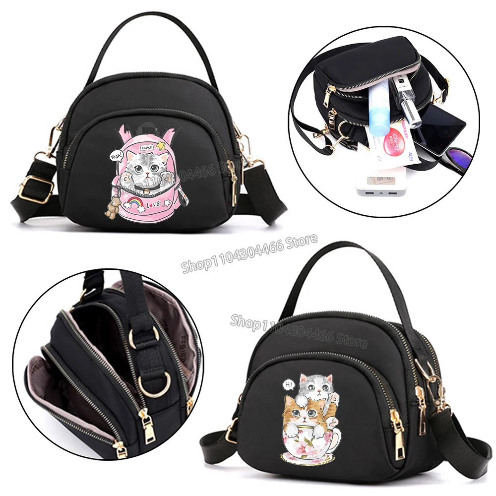 Cute Cats Women's Bags Shoulder Bag Makeup Bag Cell Phone Purse Crossbody Lady Bags Shoulder Strap Handbag Female Underarm Bag