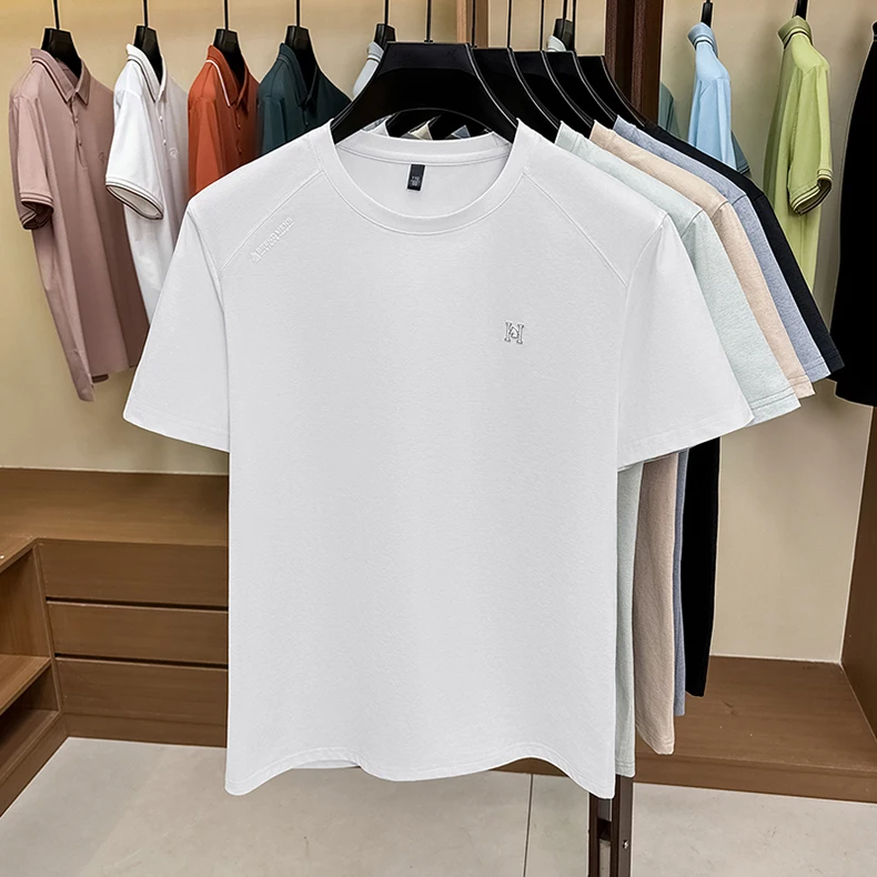 Modisches Luxusmarken-T-Shirt für Herren mit Kurzarm, geprägten Buchstaben, neuem Stil, atmungsaktiv, sommerlich, lässig, Rundhalsausschnitt, einfarbig. – Detail 11