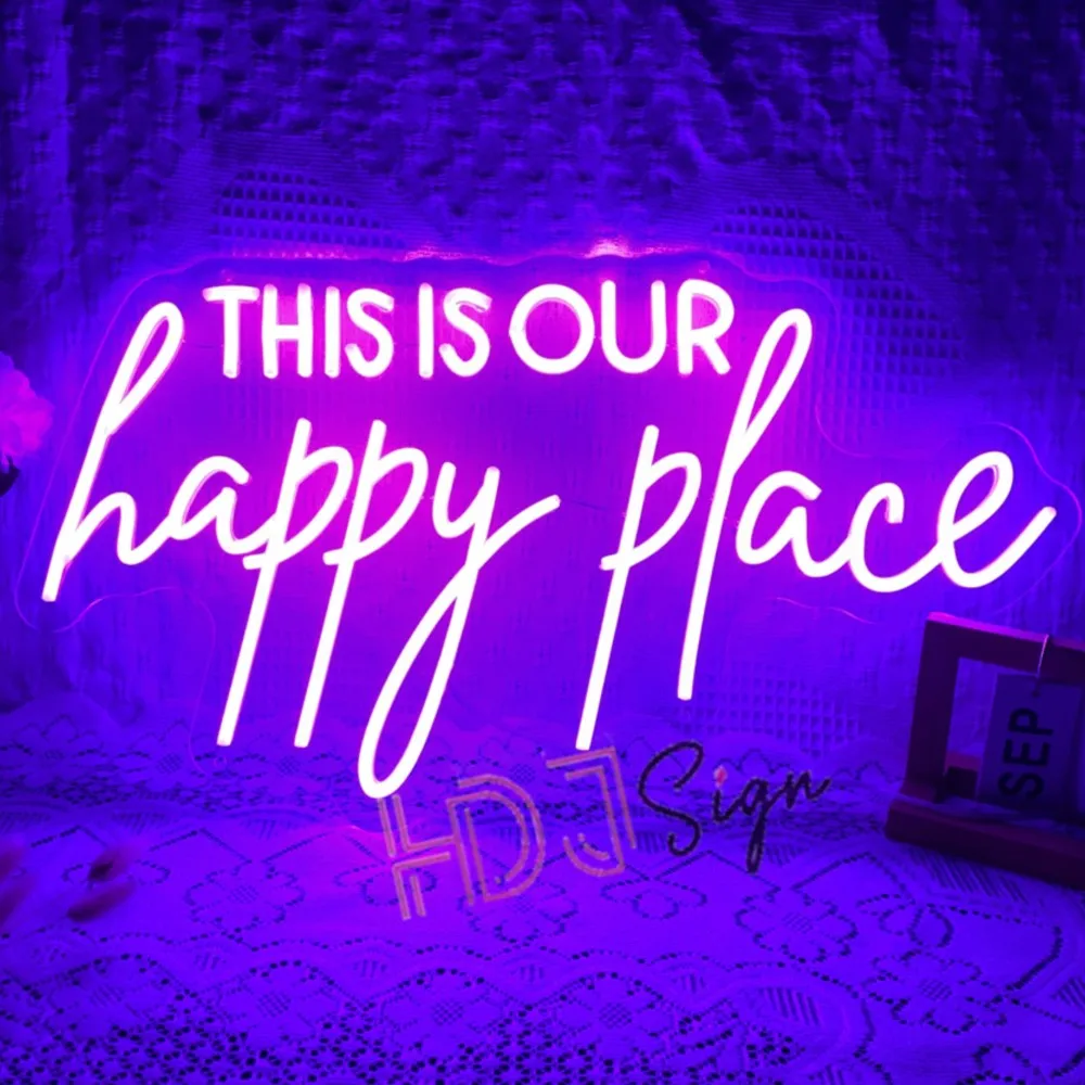 This is Our Happy Place Led Neon Sign Coffee Bar Decoration Bar Club Decor Neon Lights Wall Hanging LED Lamps Signs Room Decor