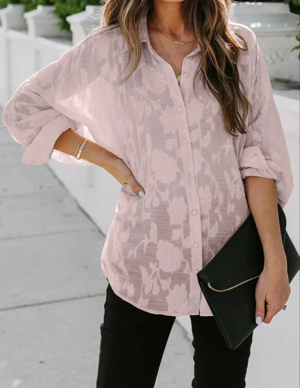 

Thin style lapel blouse autumn and summer new style European and n pure color temperament long-sleeved shirt