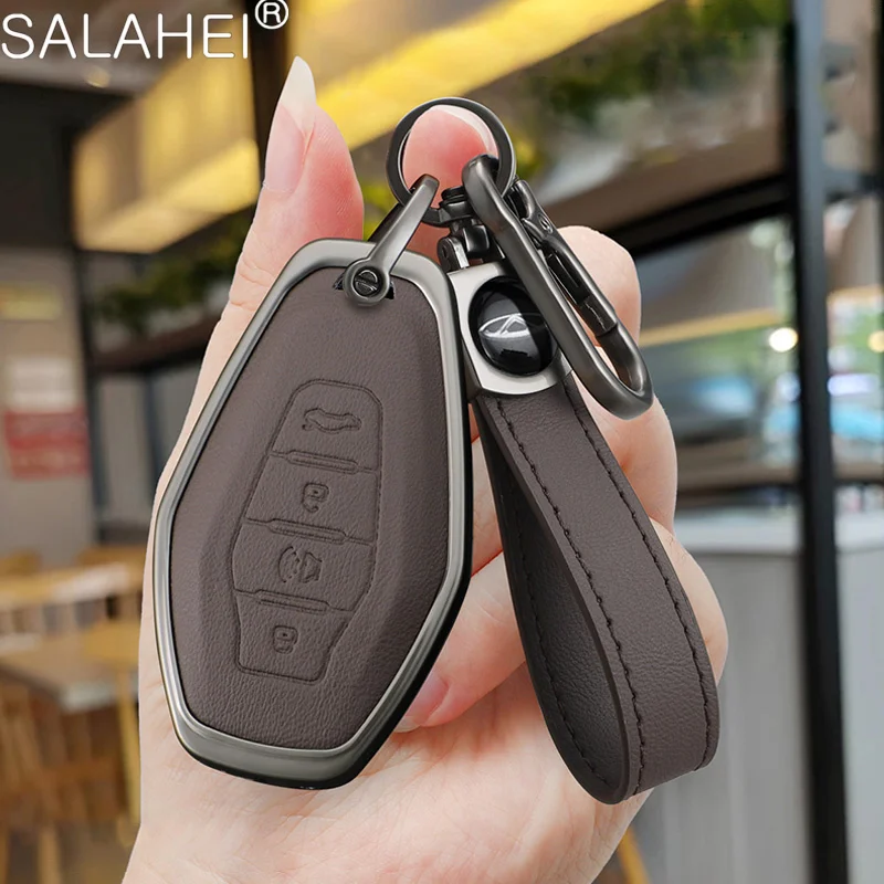 Leather Car Remote Key Cover Case Holder Shell For Chery JETOUR X70 X70plus X70m X90plus X95pro Protector Keychain Accessories